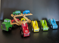 Melissa  Doug Lot Wooden Car Carrier Truck  4 Cars Montessori Toy  4 Race Car