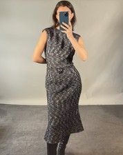 Alexander McQueen IT46 UK14 Dress Black White Tweed Cotton Blend Pencil Zipped