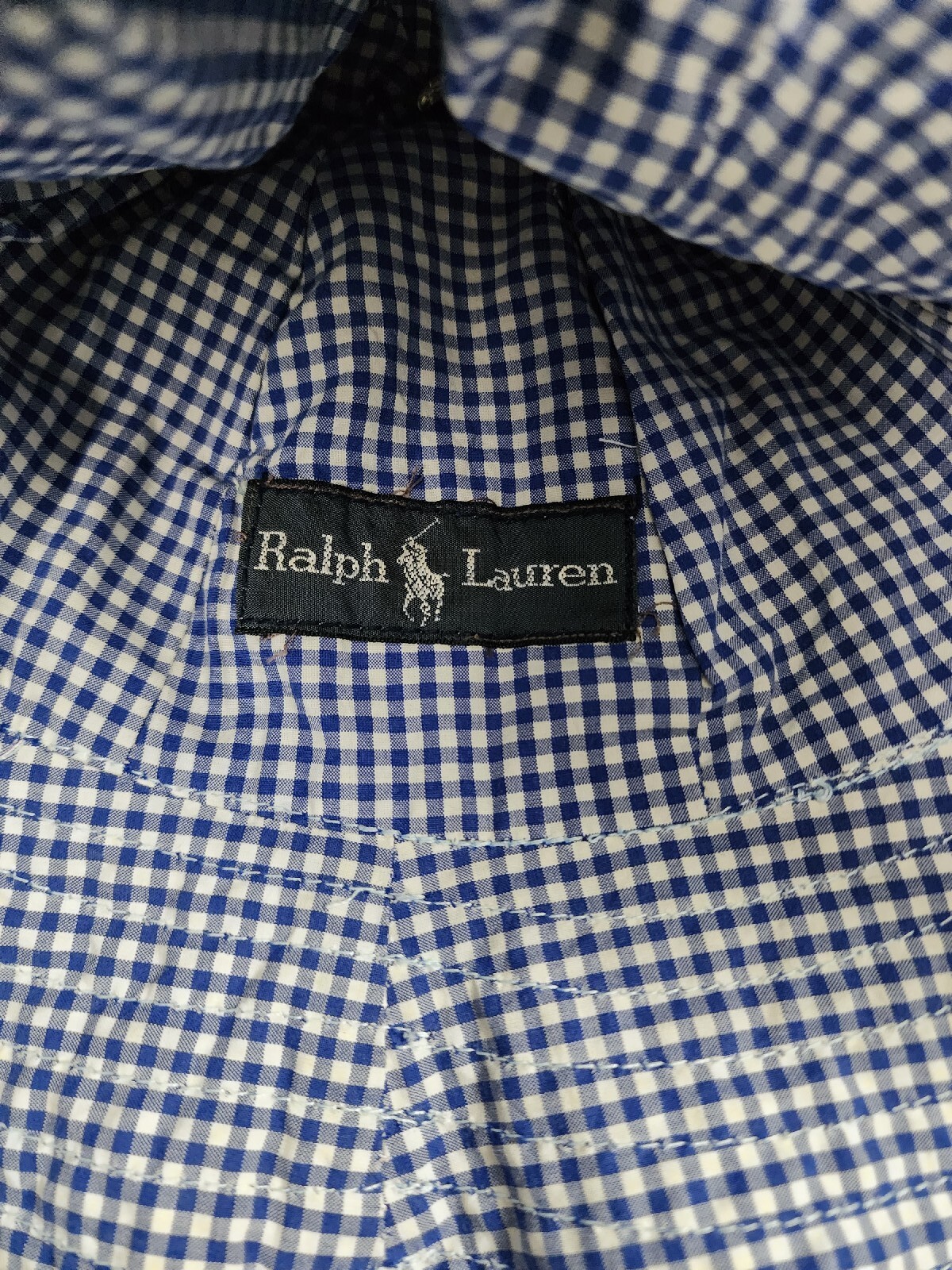 Cappello a secchio Ralph Lauren blu micro scacchi taglia S M blu etichetta pony giallo