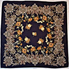 SCARF VINTAGE AUTHENTIC FLORAL ART ROSES BLUE 34" SQUARE