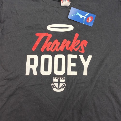 St Kilda Saints shirt Men's Size Large Black AFL Thanks Rooey ! Football BNWT - Picture 2 of 9