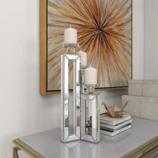 Litton Lane Candle Holders 7"x21" Indoor Wood Tabletop Glass Candlestick Silver