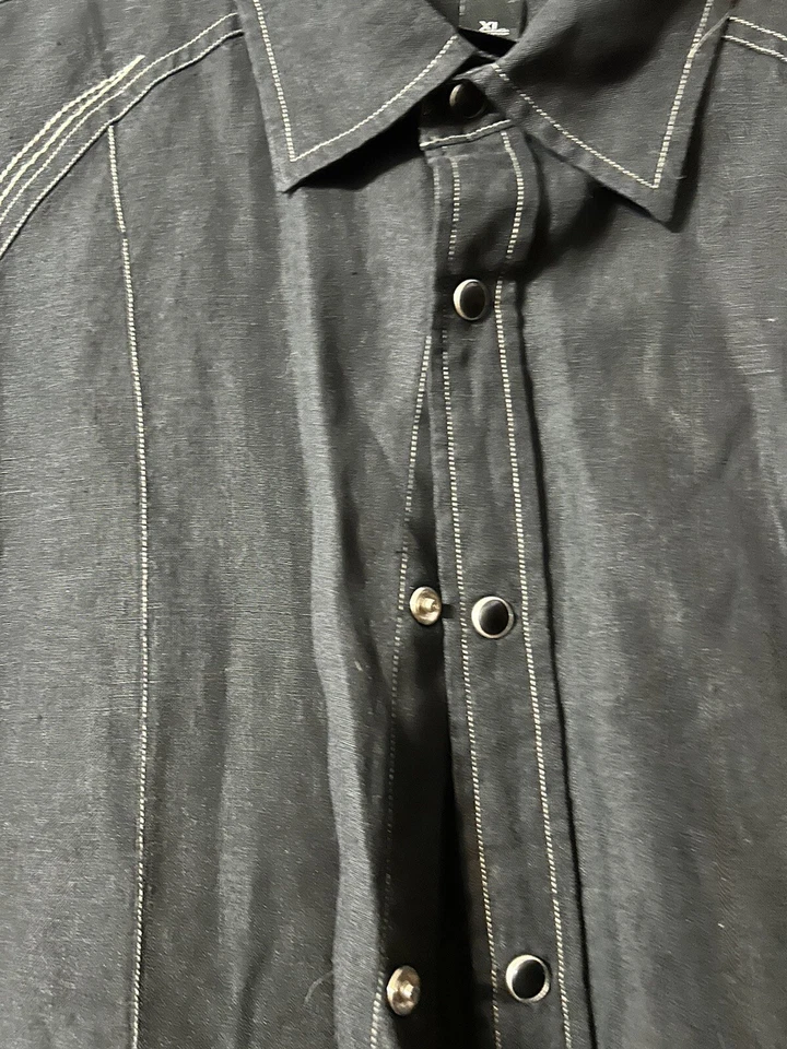 INC 国际概念男式黑色亚麻衬衫西部白色针 XL (S39) — 第 2/4 张图片