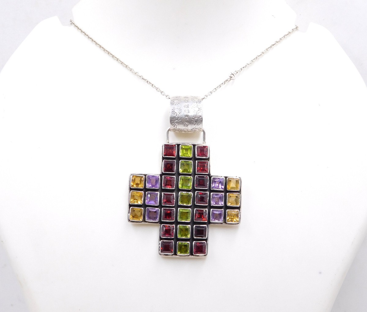 Gm 925 Sterling Silver Natural Multi Gemstone Handmade Pendant Size 