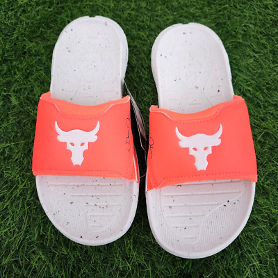 UA Under Armour Rock 3 Slides Sandals Orange White 3026034-800 Men's Size 8