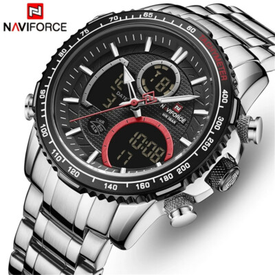 NAVIFORCE Men Sport Watch Big Dial Chronograph Quartz Wristwatch Steel Watches