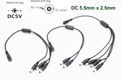 CCTV Camera DC 5.5mm x 2.5mm Female to 2/3/4/5 Male Power Splitter Adapter Cable