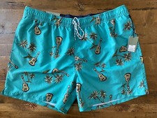 NEW Goodfellow Teal Palm Tree Ukulele Print Swim Trunks Mens Sz 2XL 6" Inseam
