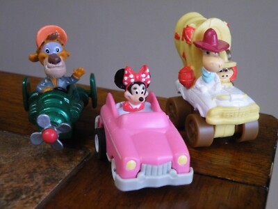Vintage Disney Miniature Minnie Mouse In A Pink Toy Car + Tailspin + Quick Draw