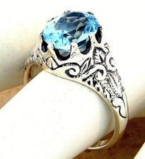 GENUINE SKY BLUE TOPAZ ANTIQUE STYLE 925 SOLID STERLING SILVER RING    1028Z