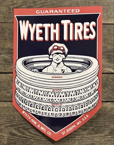 "Wyeth's Reifen, St. Joseph, MO, Metall Werbeflanschschild, 23,5"" x 15,5""" - Bild 2 von 2