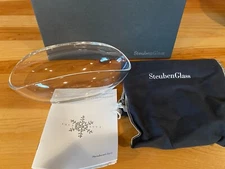 NWB STEUBEN Art Glass Clear Oval Shaped Rolled Edge 7" Dish Signed Neiman Marcus