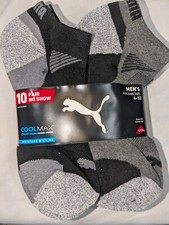 PUMA Men's No Show Low Cut Socks, 10 Pair Black - Shoe Size 6-12