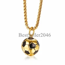 Men Boys 3D Soccer Football Sports Charm Pendant Stainless Steel Necklace 24"