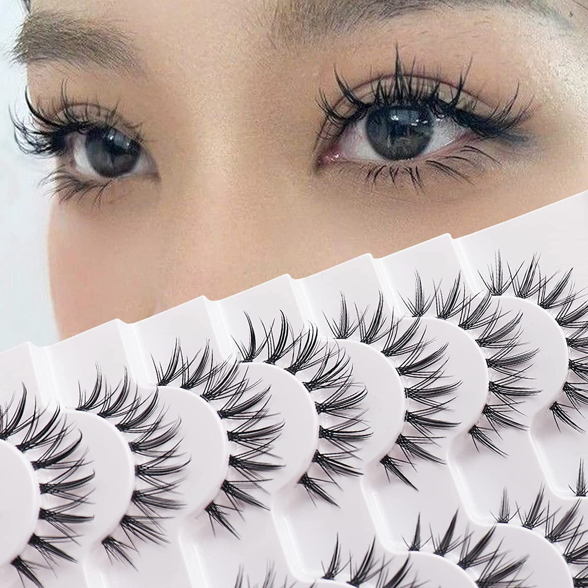 Losha Lashes Natural Look Manga Lashes with Clear Band Wispy False