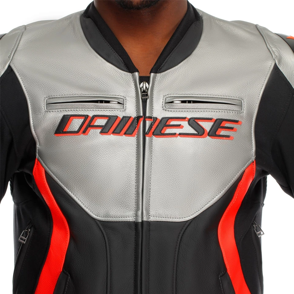 Men's Motorcycle Leather Jacket 52 - Dainese Racing 5 - Silver-Black-Fluorescent - Image 4 of 4