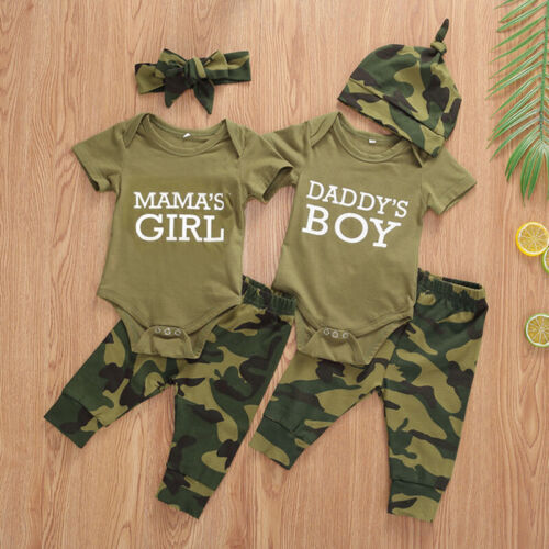 Newborn Baby Girl Boy Mommy Daddy'sTop T-Shirt Camouflage Pants