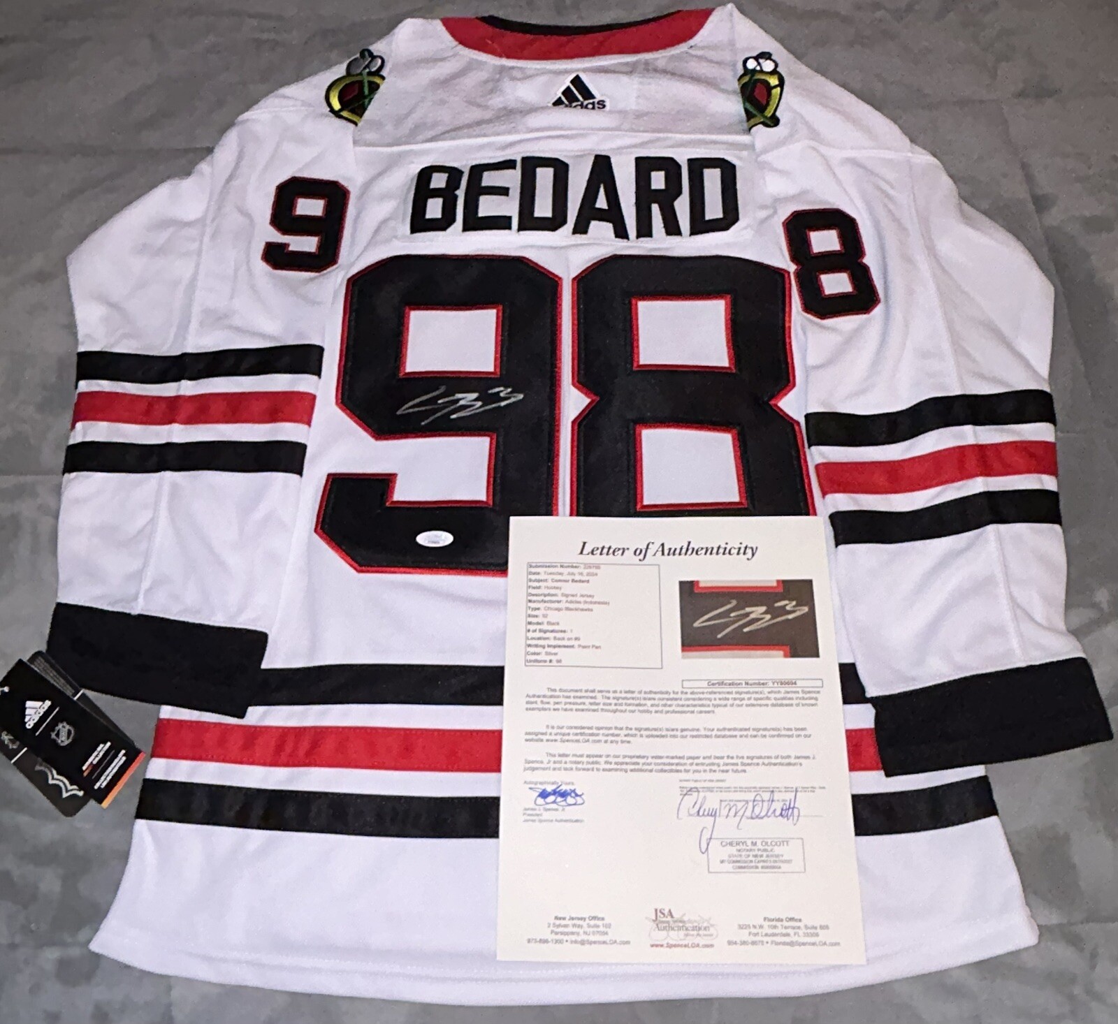 Connor Bedard Autographed Signed Chicago Blackhawks Jersey JSA LOA 