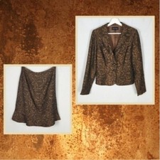 Elegant Vintage Suit Set with Skirt  Blazer in Textured Floral Bronze C  