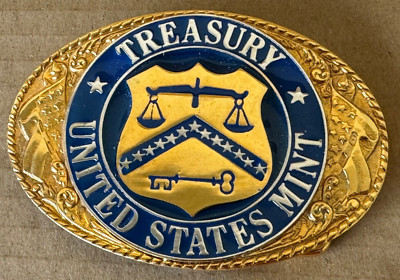 VINTAGE TREASURY US CUSTOMS SERVICE SEAL ENAMELED BELT BUCKLE