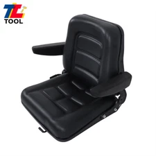 Universal Lawn Mower Forklift Tractor Seat W/ Sliding Track  Armrest Black