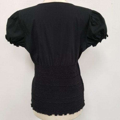Whimsigoth Y2K Babydoll Top Size 6 Black Smocked Romantic Goth Puff Sleeve - Picture 3 of 10