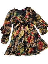 Betsey Johnson V Neck Knee Length Floral Dress Bell Sleeves Medium