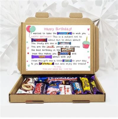 TREASURED FOREVER Personalised Birthday cute Chocolate Gift Treat Box Hamper Hug in a box Him Her