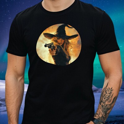 Mens Witch Gun Print Cotton T-Shirt Size XS to 5XL
