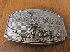 VINTAGE 1990 WORLD WAR II REMEMBERED 1941-1945 SILVER BELT BUCKLE NUMBERED CSI