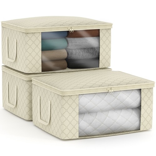 Sorbus Foldable Storage Bag Organizers (3 Pack, Beige) - 第 9/13 張圖片