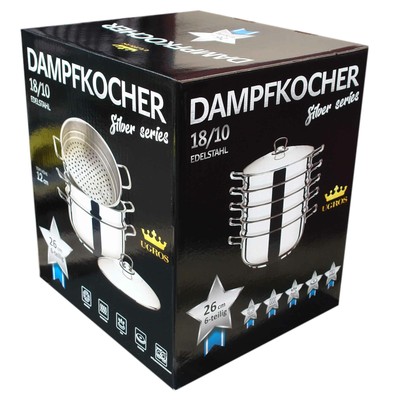 26 cm mit Edelstahldeckel Silber Series UGROS Bio-Dampfgarer//Dampfkocher 4,5 L