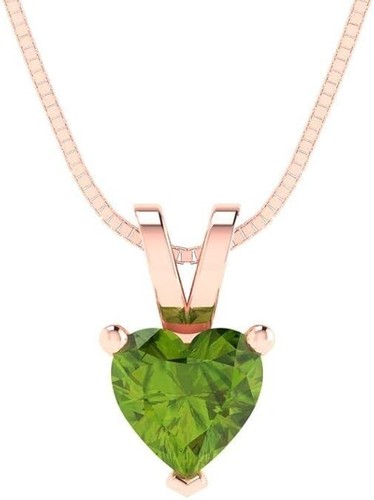 Solid 14K Rose Gold Natural Peridot Heart Cut Solitaire Pendant Without Chain - Picture 3 of 4