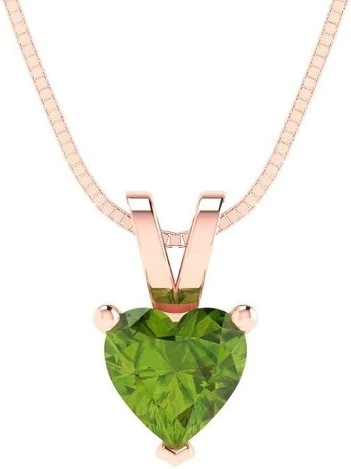 Solid 14K Rose Gold Natural Peridot Heart Cut Solitaire Pendant Without Chain - Image 3 of 4