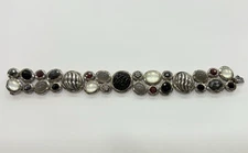 David Yurman 925 Silver 0.164 Diamonds Multistone Mosaic Narrow Tuxedo Bracelet