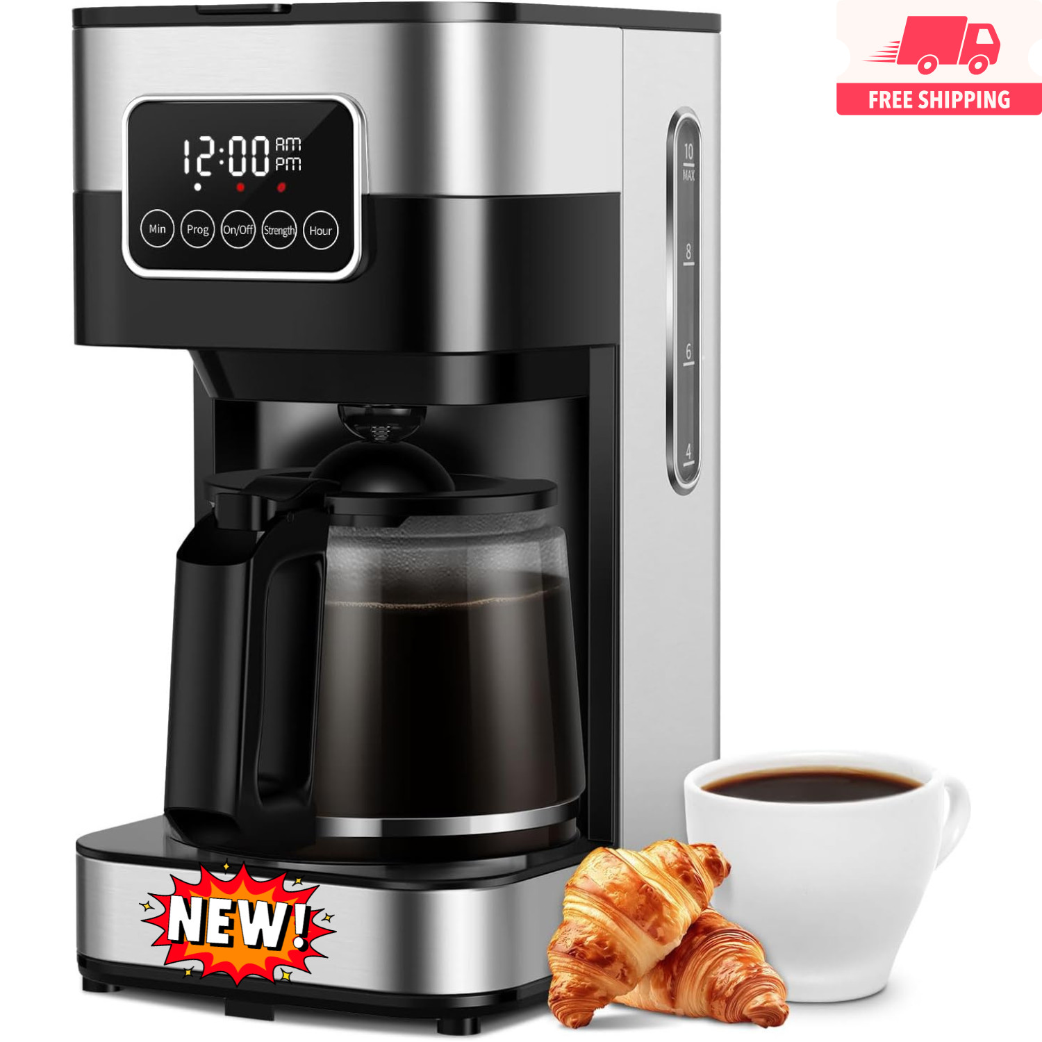 Cafetera programable de 10 tazas, cafetera de goteo para caf&eacute; regular y fuerte,