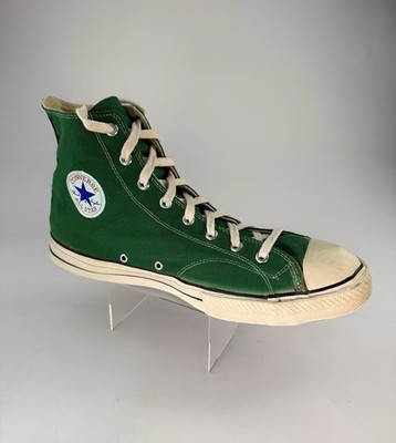 Vintage 1970s Converse Chuck Taylor All Star Sneaker Green Canvas Sz 15 USA Rare