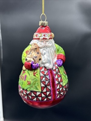 Jim Shore BLOWN GLASS  Dashaway . CHRISTMAS ORNAMENT Santa Claus  W/Cat