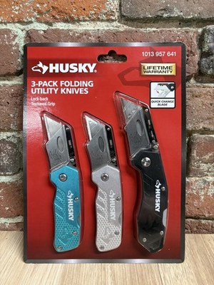 #ad Husky 3 Pack Folding Utility Knifes $20.00