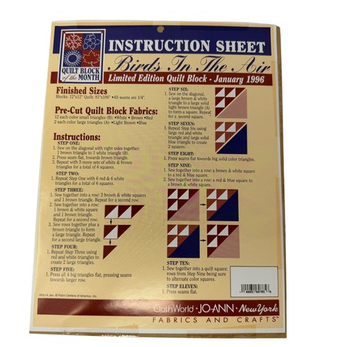 Birds In The Air Quilt Block of the Month Kit January 1996 Jo-Ann ...
