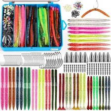 Fishing Lures, 220PCS Bass Fishing Kit with Wacky Worm, Soft Plastic Baits,