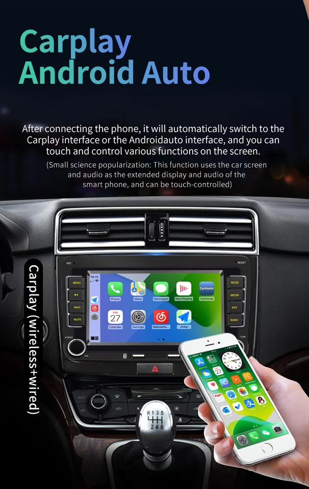 7" Car Stereo Radio GPS Apple Carplay Android 14 For VW Volkswagen Jetta Passat - Image 4 of 4