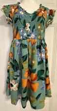 THML Floral Dress Sz Medium Smocked Bodice Aloha Cottage Coastal Tropical