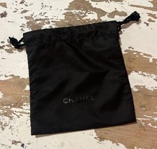 New Authentic Chanel Logo Black Drawstring Makeup Jewelry pouch Dust Bag 5"