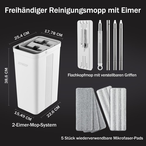 Mop and Bucket with Wringer Set, White Flat Squeeze Mop Bucket Set for Floor ... - Picture 7 of 8