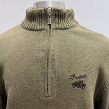 Genuine Indian Motorcycle 3/4 Zip Men  s Olive Green Sweater, Size - Medium