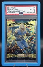 2024 Panini Prizm 🏈 Jahmyr Gibbs - Lions🦁 Fireworks - Gold Vinyl /5 PSA 10