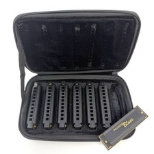 Hohner Piedmont Blues 7 Piece Harmonica Set Black Gold With Case
