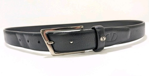 Vtg Valentino Garavani Belt Logo Men Size 120/47” Black Leather 80s Dress Italy - Picture 1 of 8