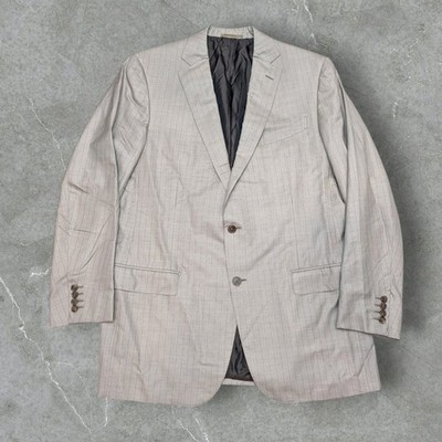 Ermenegildo Zegna 15MILMIL15 Blazer Jacket Tan Pinestrip 100% Wool Size 48L U.S